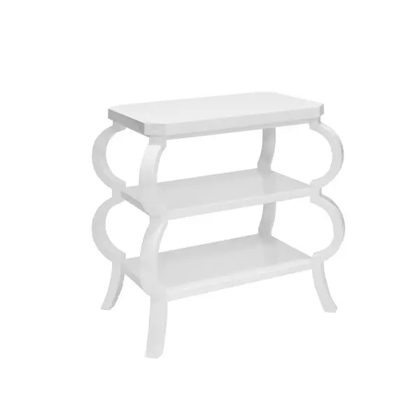 Olive Matte White Lacquer Three Tier Side Table 1