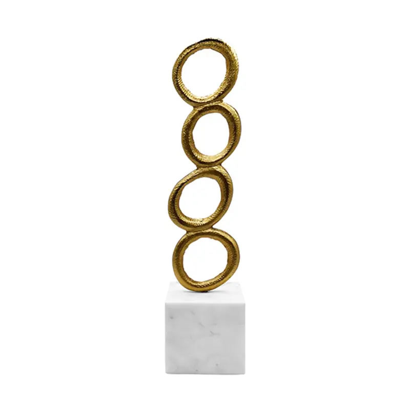 Omar Stacked Brass Circles Sculpture On White Marble Base 1