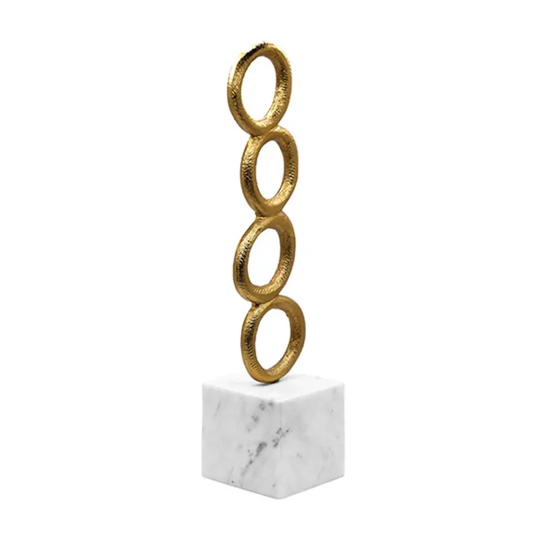Omar Stacked Brass Circles Sculpture On White Marble Base 2