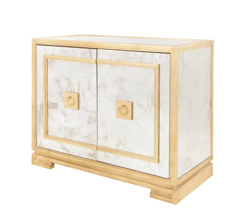 Ophelia Greek Key Antique Mirror Two Door Cabinet With Gold Leaf Trim 1