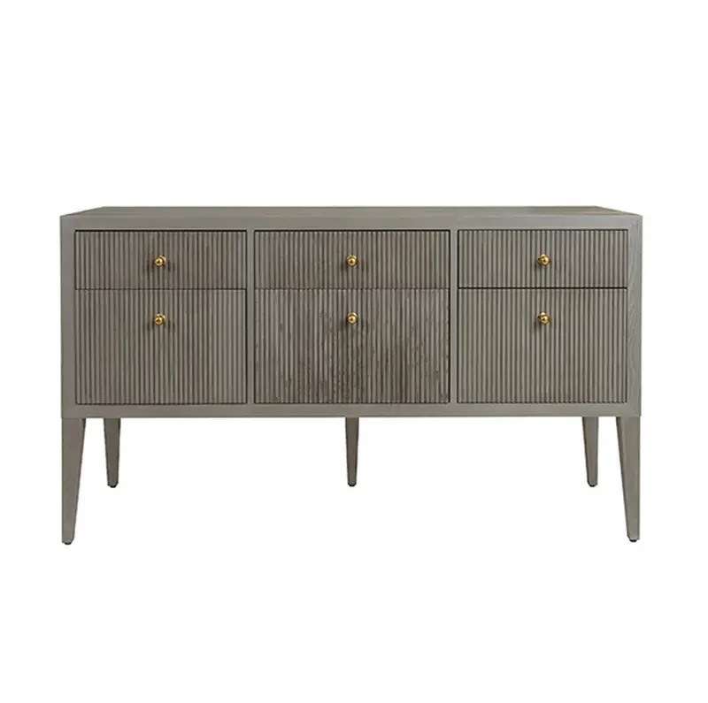 Palmer Fluted Wood Six Drawer Buffet - Smoke Grey Oak 1