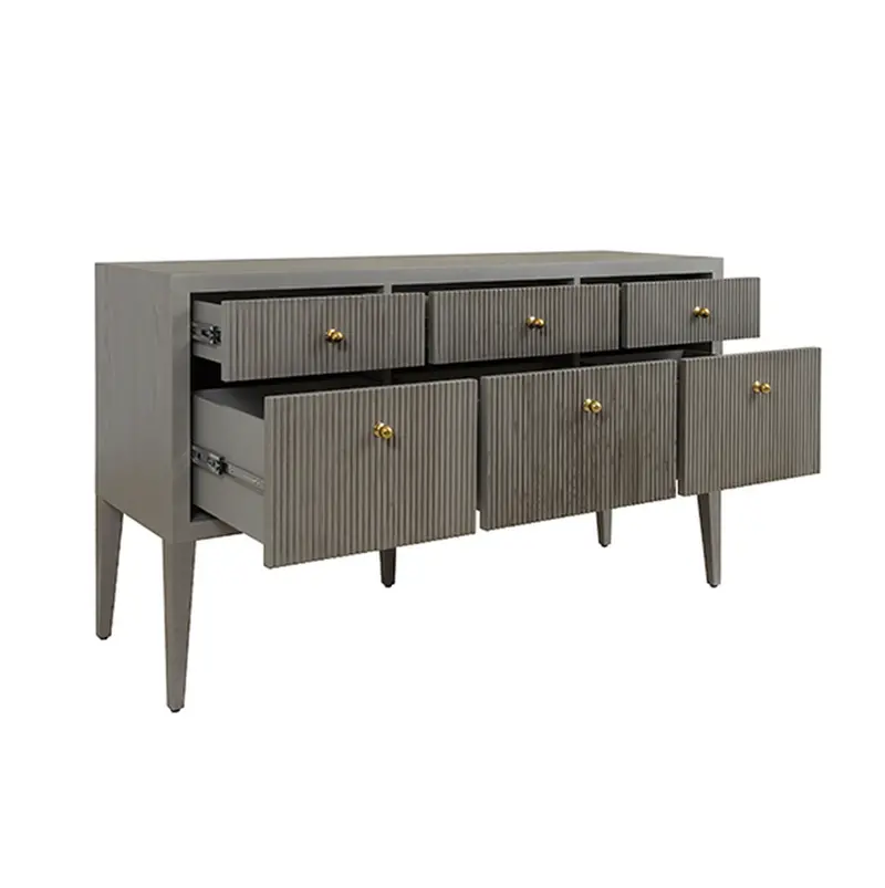 Palmer Fluted Wood Six Drawer Buffet - Smoke Grey Oak 2
