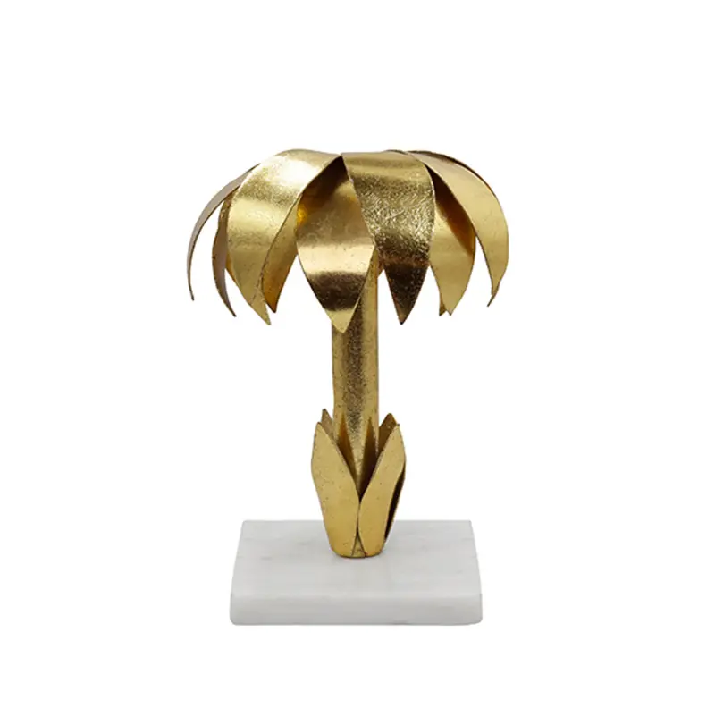 Palmy Gold Leaf & White Marble Base Candle Holder 1