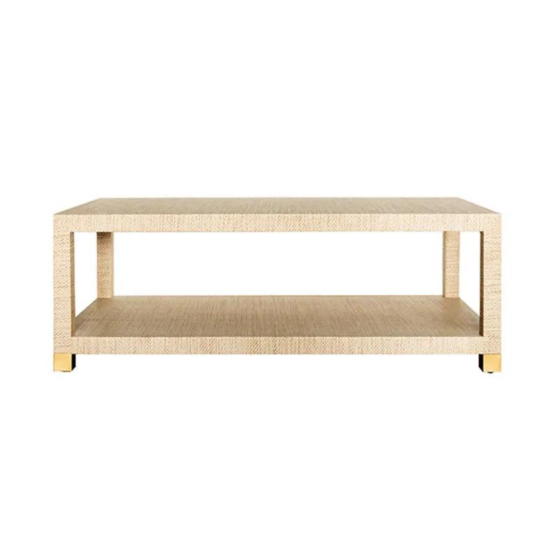 Patricia Two Tier Coffee Table - Natural Grasscloth & Brass 1