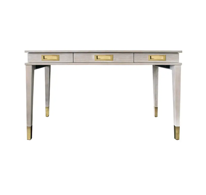 Plato Cerused Oak & Brass Three Drawer Desk 1