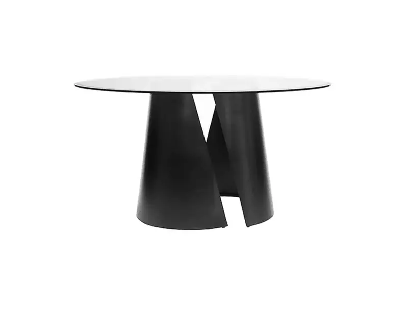 Portia 48" Round Black Metal Pedestal Dining Table W/Glass Top 1