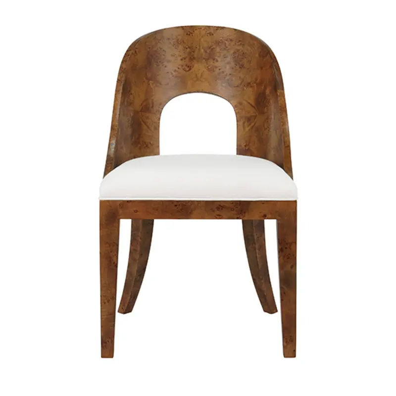 Rafferty Dark Burlwood Curved Back Dining Chair With White Performance Linen Seat 1