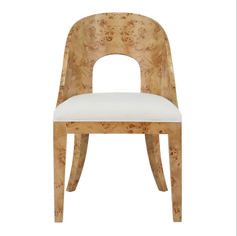 Rafferty Light Burlwood Curved Back Dining Chair With Performance White Linen Seat 1
