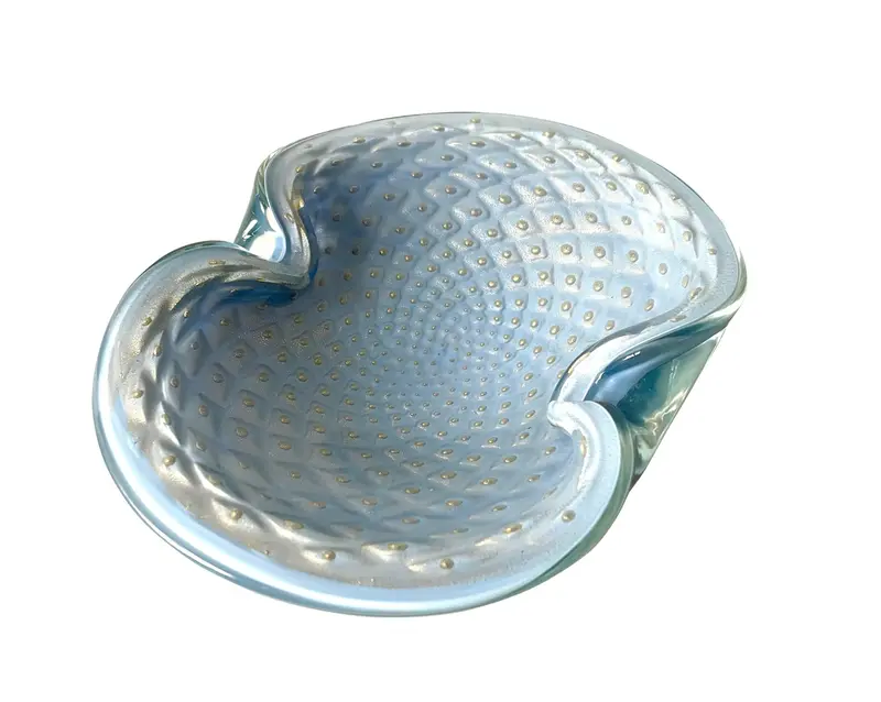 Rare Vintage Mid Century Barbini Murano Bullicante Aventurine Bowl 1