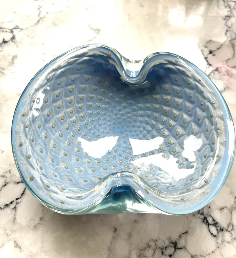 Rare Vintage Mid Century Barbini Murano Bullicante Aventurine Bowl 2