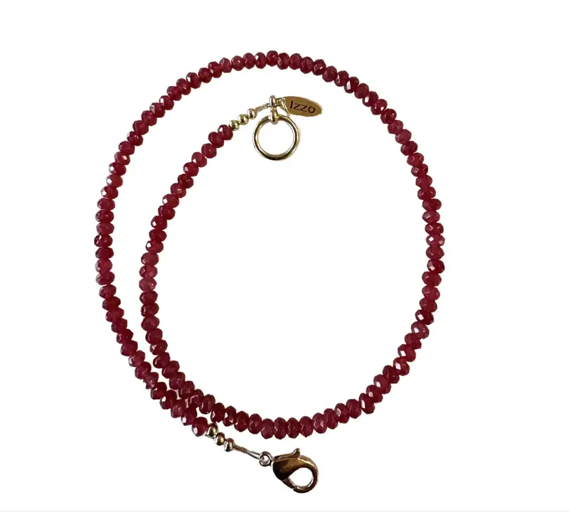 Red Faceted Quartz Beaded Necklace With Gold Tone Clasp - Designed By Matthew Izzo 1