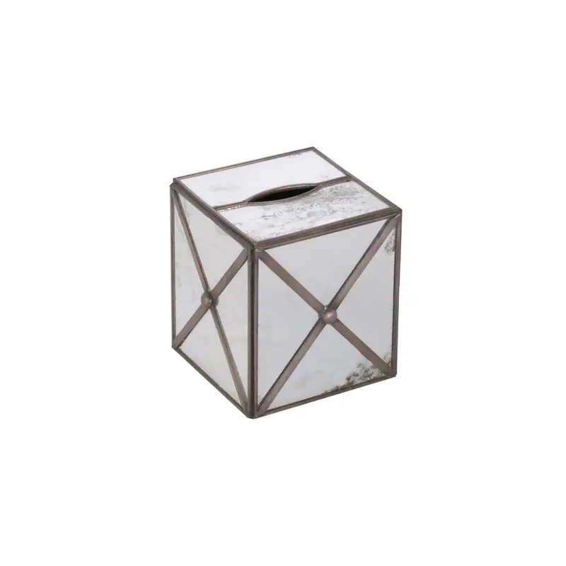 Regency Antique Mirror Crosshatch Tissue Box Cover - Two Trim Options 2