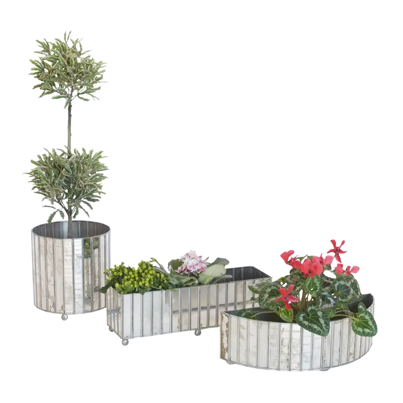 Regency Faceted Antique Mirror Round Planter 2