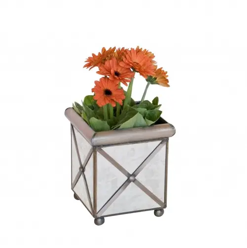 Regency Silver Edged Crosshatch Planter - Antique Mirror 1