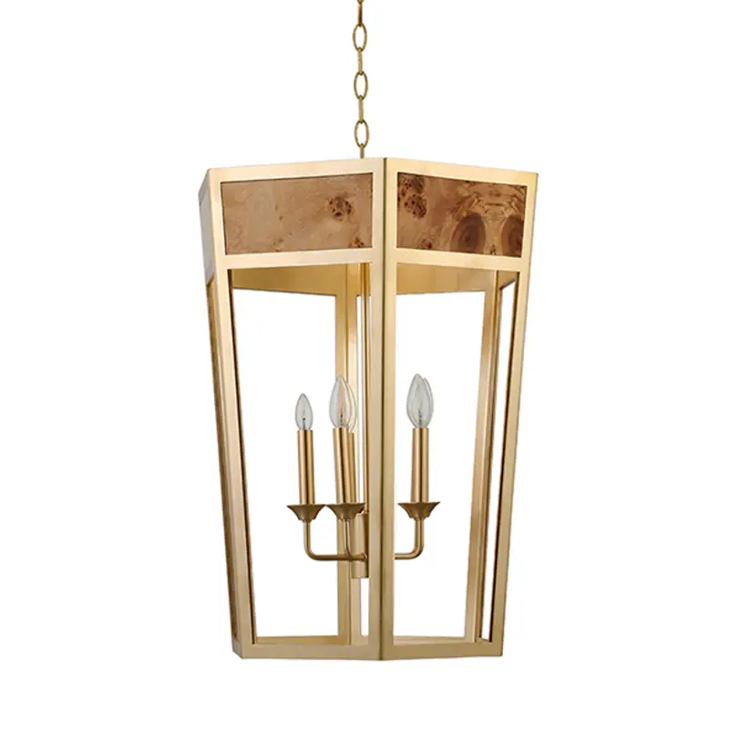 Reynolds Five Light Burlwood And Gold Metal Hexagon Pendant Light 2