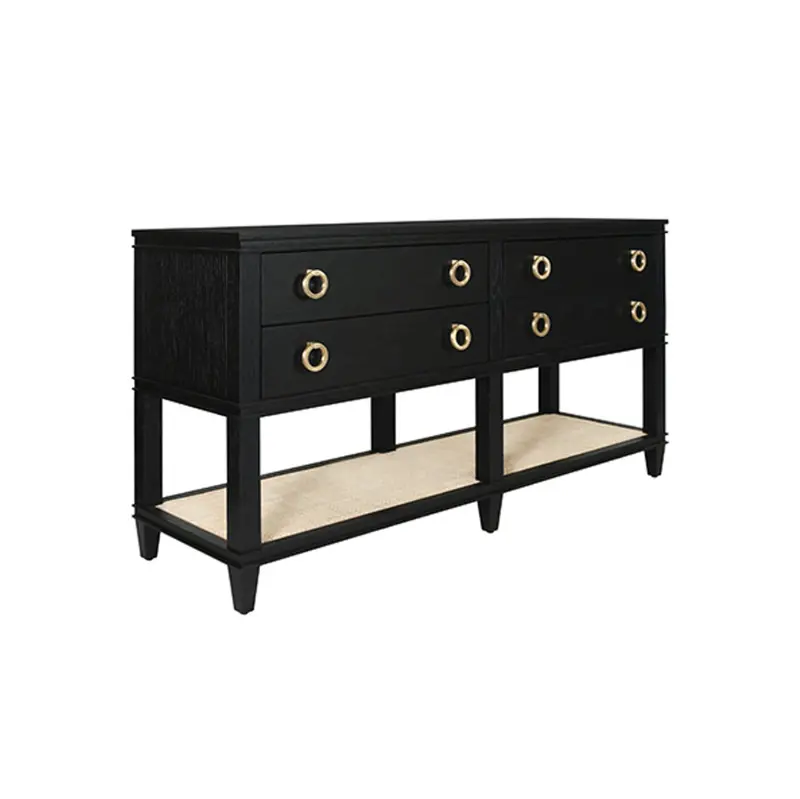 Richmond Four Drawer Console Table - Black Oak Or Cerused Oak & Cane 2
