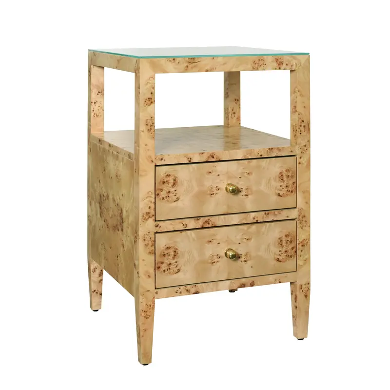 Roscoe Light Burlwood Two Drawer Side Table 2