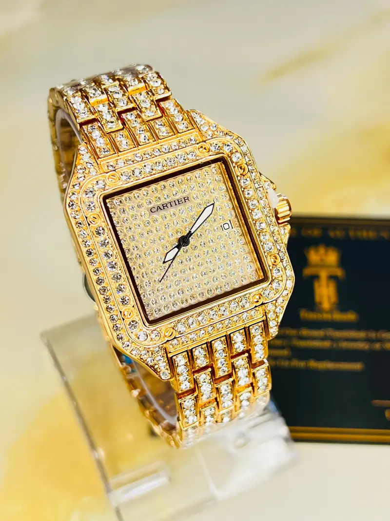 Rose Gold Square Plain Iced Out Watch 1