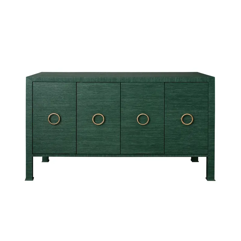 Rue Four Door Buffet - Green Grasscloth W/Antique Brass Hardware 1