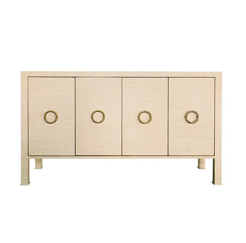 Rue Four Door Buffet - Natural Grasscloth  W/Antique Brass Hardware 1