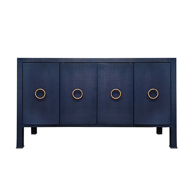 Rue Four Door Buffet - Navy Linen W/Antique Brass Hardware 1