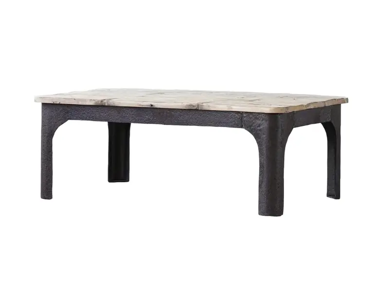 Rustic Upcyled Wood & Textured Iron Coffee Table 1