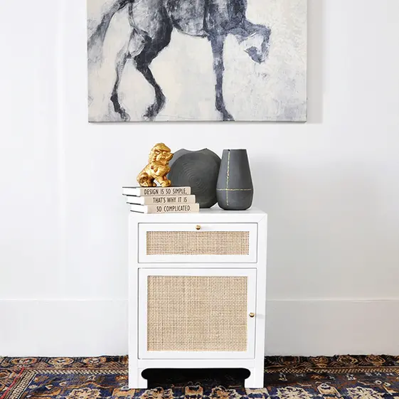 Ruth Caned One Drawer End Table - White Lacquer Or Cerused Oak 1