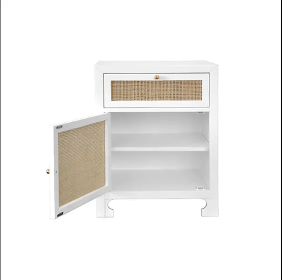 Ruth Caned One Drawer End Table - White Lacquer Or Cerused Oak 2