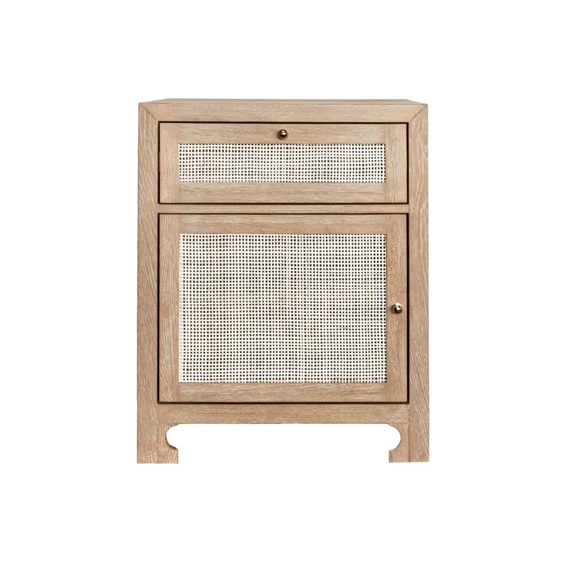 Ruth Caned One Drawer End Table - White Lacquer Or Cerused Oak 2