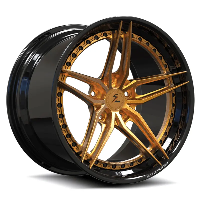 Sa-01 Custom 5-Spoke Step Lip Brushed Dark Gold, Piano Black Wheels 1