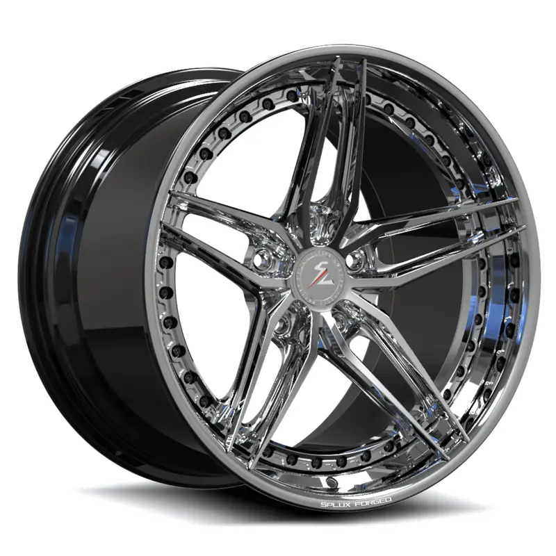 Sa-01 Custom 5-Spoke Step Lip Chrome, Black Wheels 1
