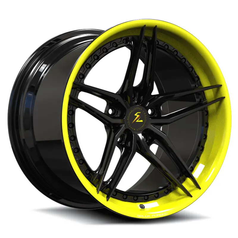 Sa-01 Custom 5-Spoke Step Lip Custom Corvette Accelerate Yellow, Piano Black Wheels 1