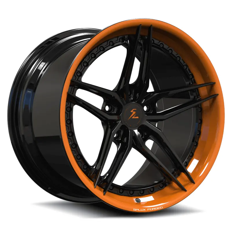 Sa-01 Custom 5-Spoke Step Lip Custom Corvette Amplify Orange, Piano Black Wheels 1
