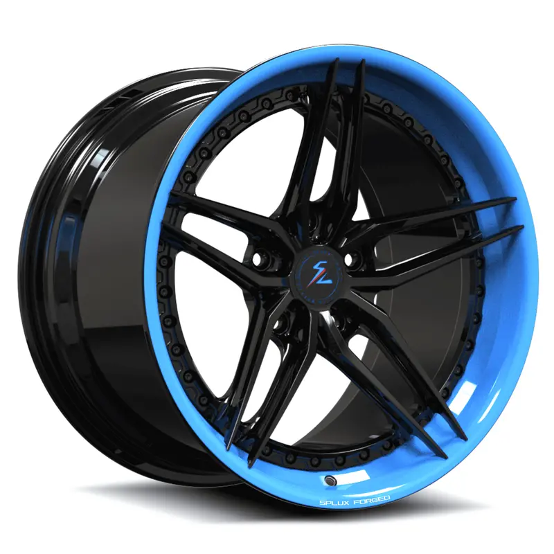 Sa-01 Custom 5-Spoke Step Lip Custom Corvette Rapid Blue, Piano Black Wheels 1