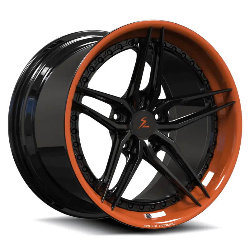 Sa-01 Custom 5-Spoke Step Lip Custom Corvette Sebring Orange, Piano Black Wheels 1