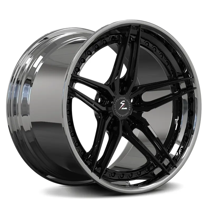 Sa-01 Custom 5-Spoke Step Lip Piano Black, Chrome Wheels 1