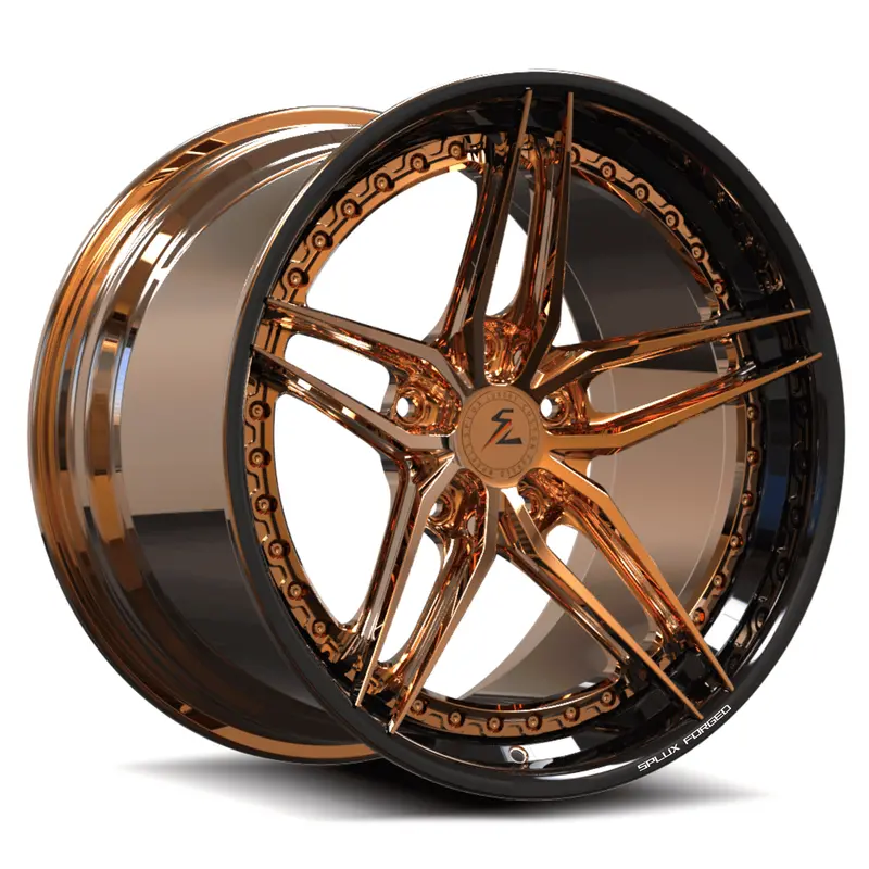 Sa-01 Custom 5-Spoke Step Lip Piano Black, Polished Copper Wheels 1