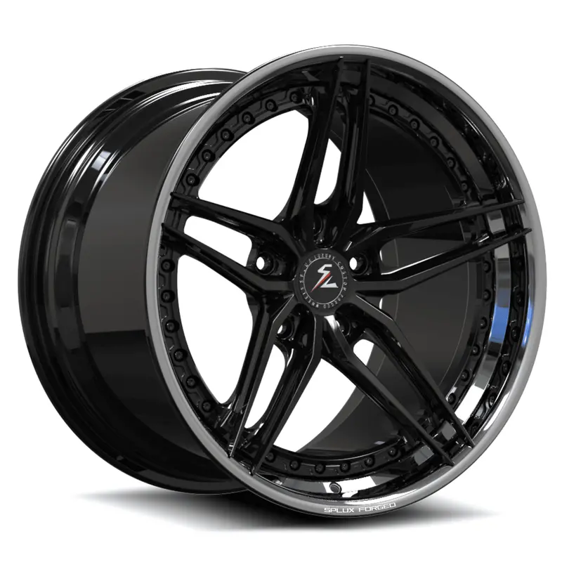 Sa-01 Custom 5-Spoke Step Lip Polished Aluminum, Piano Black Wheels 1