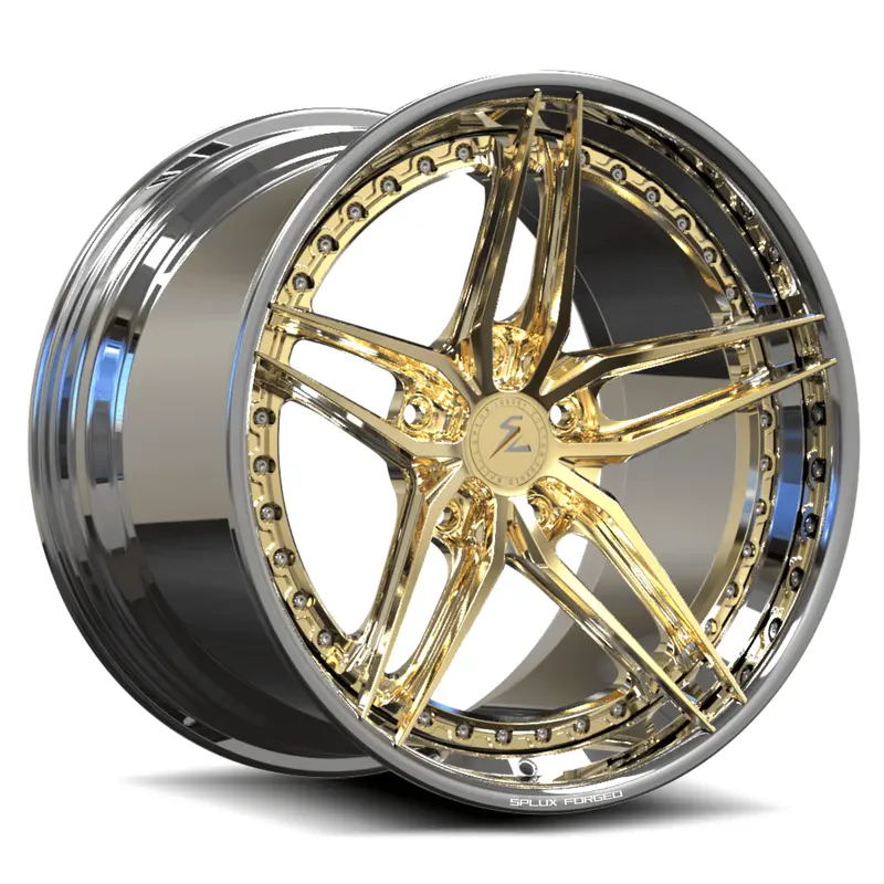 Sa-01 Custom 5-Spoke Step Lip Polished Frozen Gold, Chrome Wheels 1