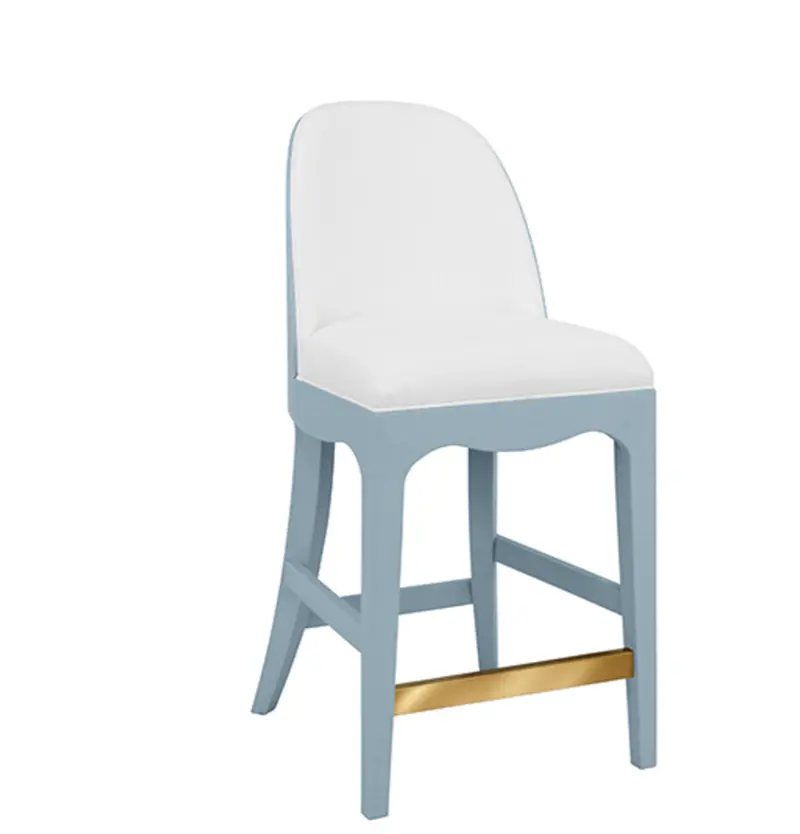 Sadie Light Blue Textured Linen Framed Counter Stool With White Performance Linen Upholstery And Brass 1