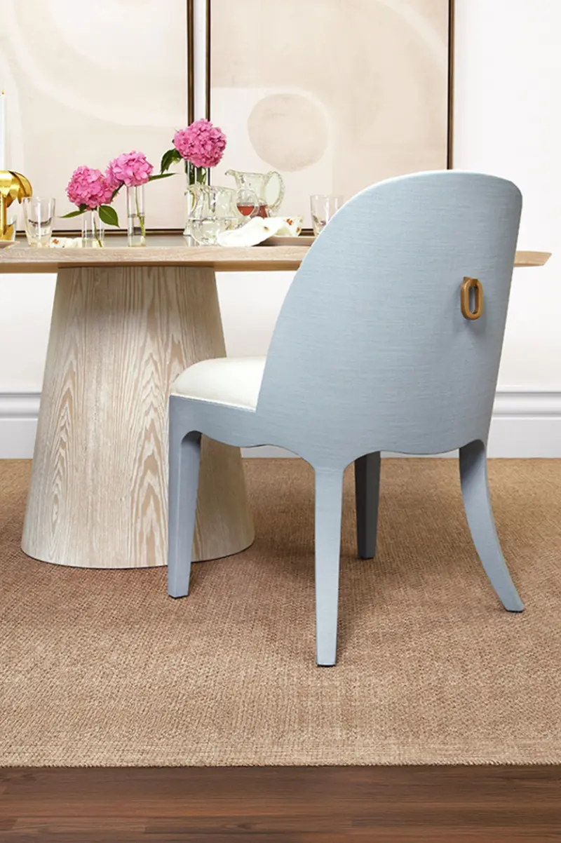 Sadie Light Blue Textured Linen Framed Dinging Chair With White Performance Linen Upholstery 1
