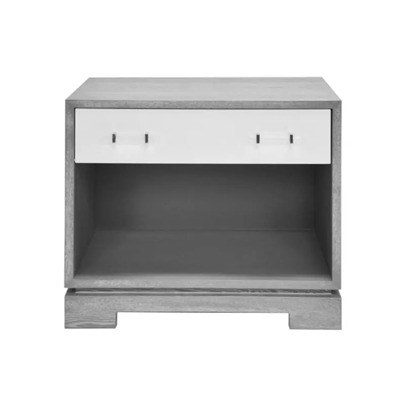 Shane One Drawer Side Table - Grey Cerused Oak, White Lacquer, Acrylic, & Nickel 1