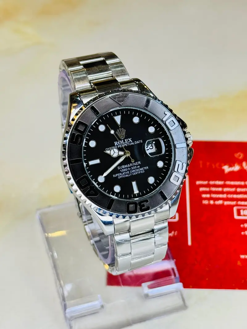 Silver Black Chain Yatchmaster Watch 1