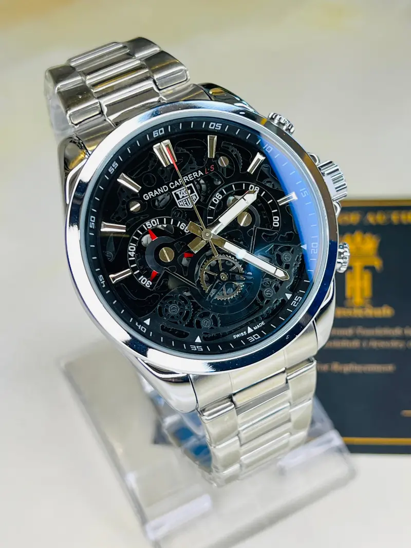 Silver Black Grand Carrera Chain Strap Chronographs  Watch 1