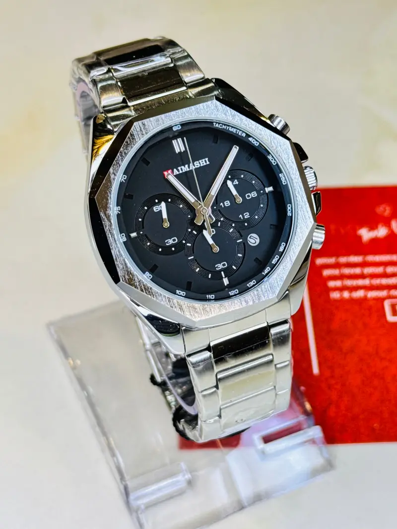 Silver Black Maimashi Chronograph Waterproof Watch 1