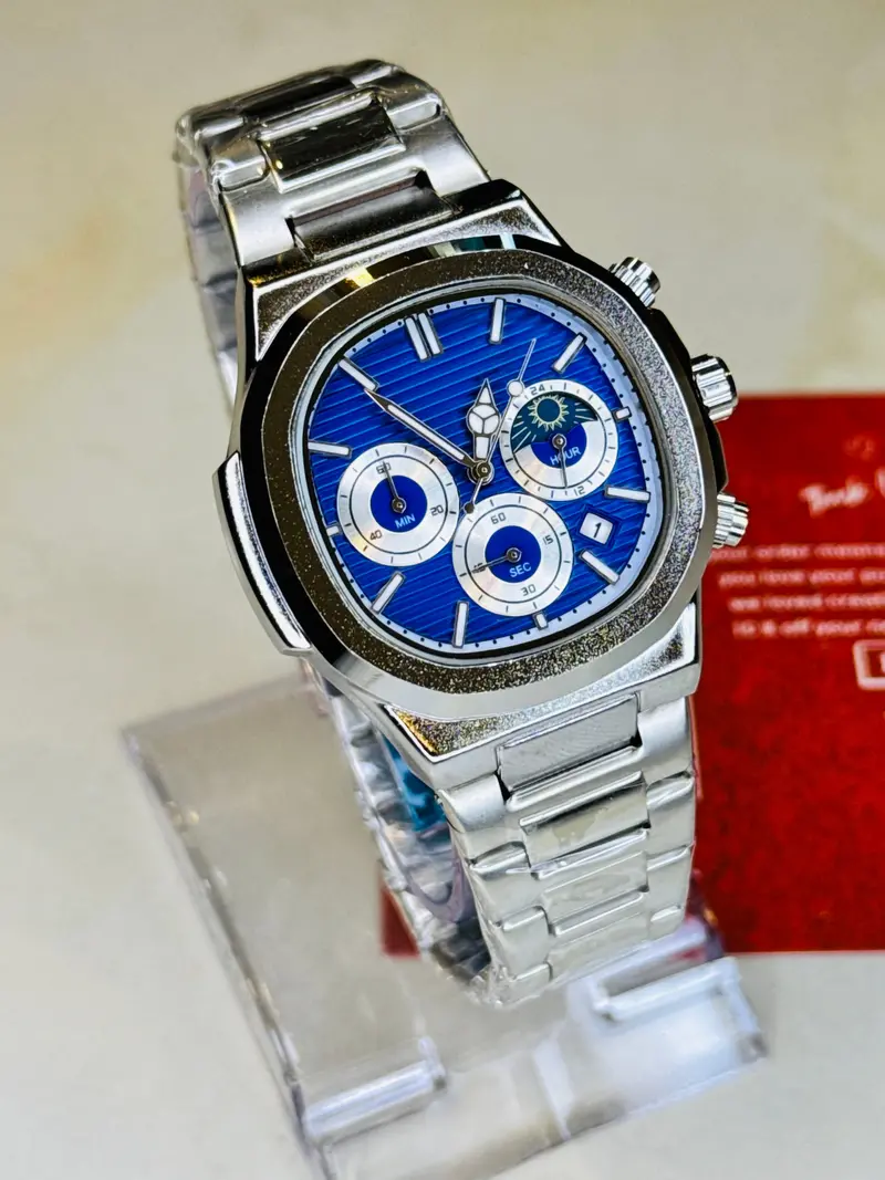 Silver Blue Nautilus Chronograph Watch 1