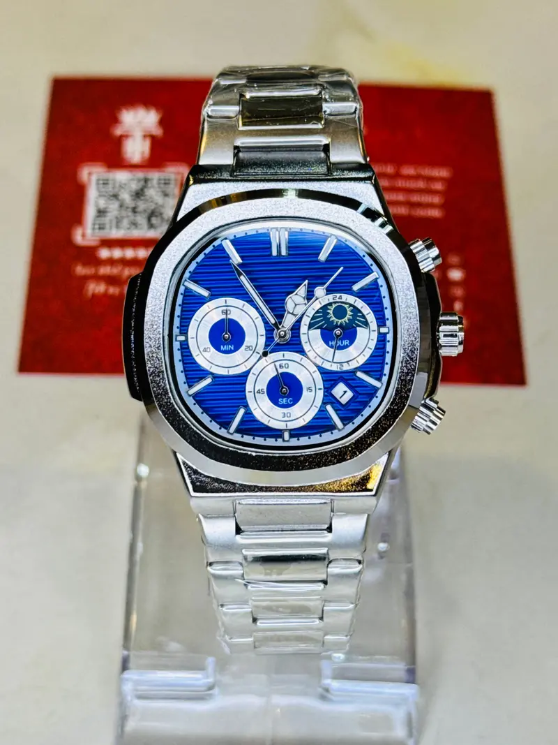 Silver Blue Nautilus Chronograph Watch 2