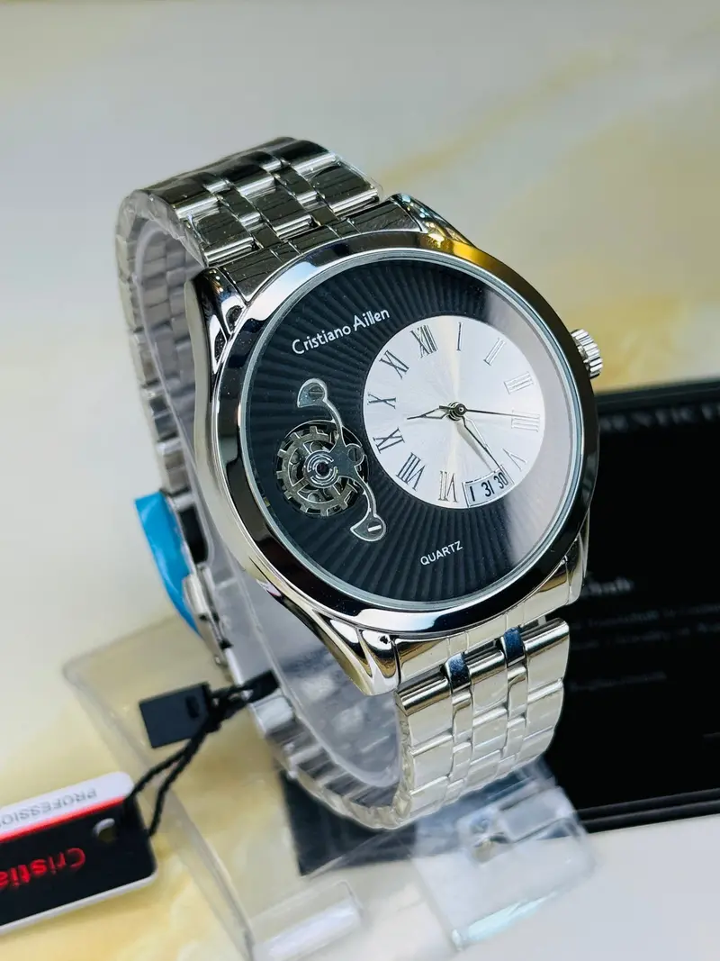Silver Cristiano Aillen Black Spiral Gear Dial Watch 1