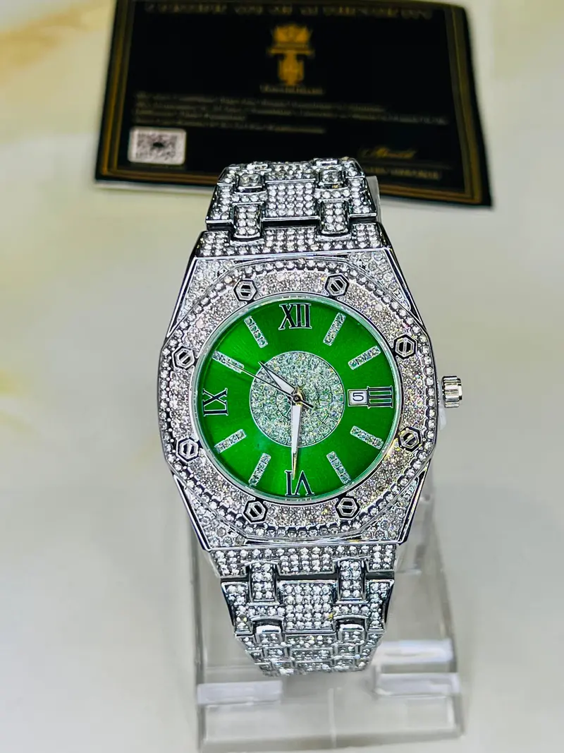 Silver Emerald Ap Iced Out Watch 2
