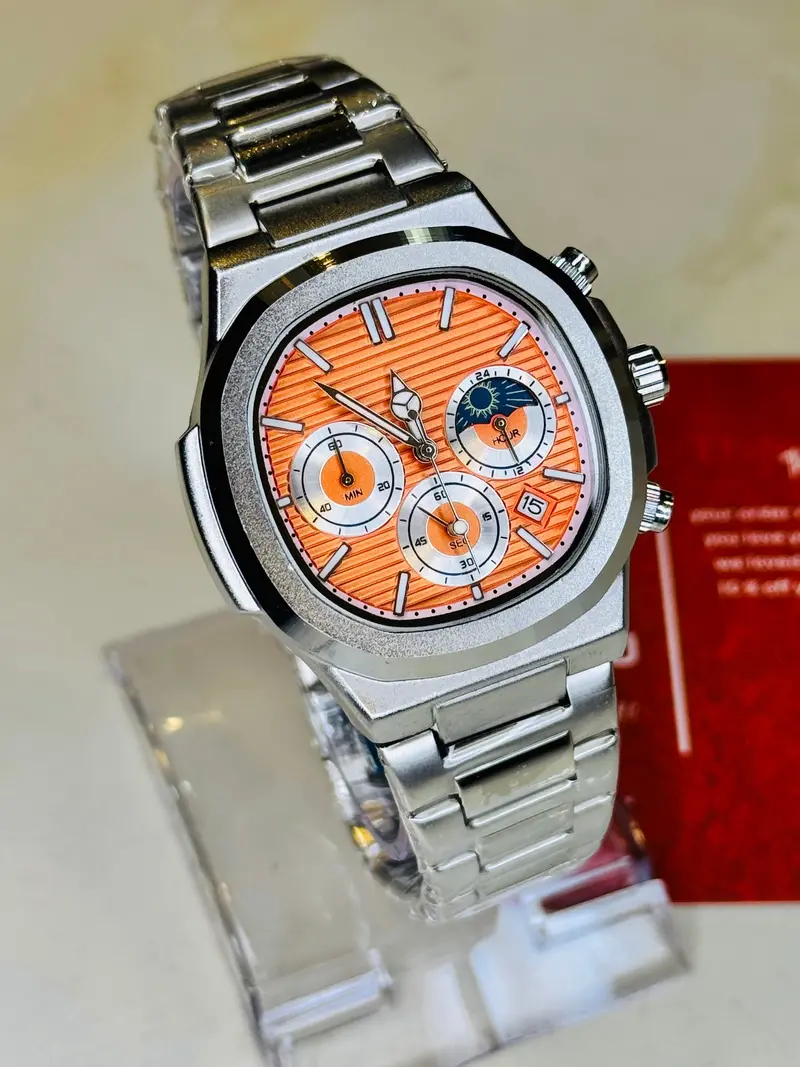 Silver Orange Nautilus Chronograph Watch 1